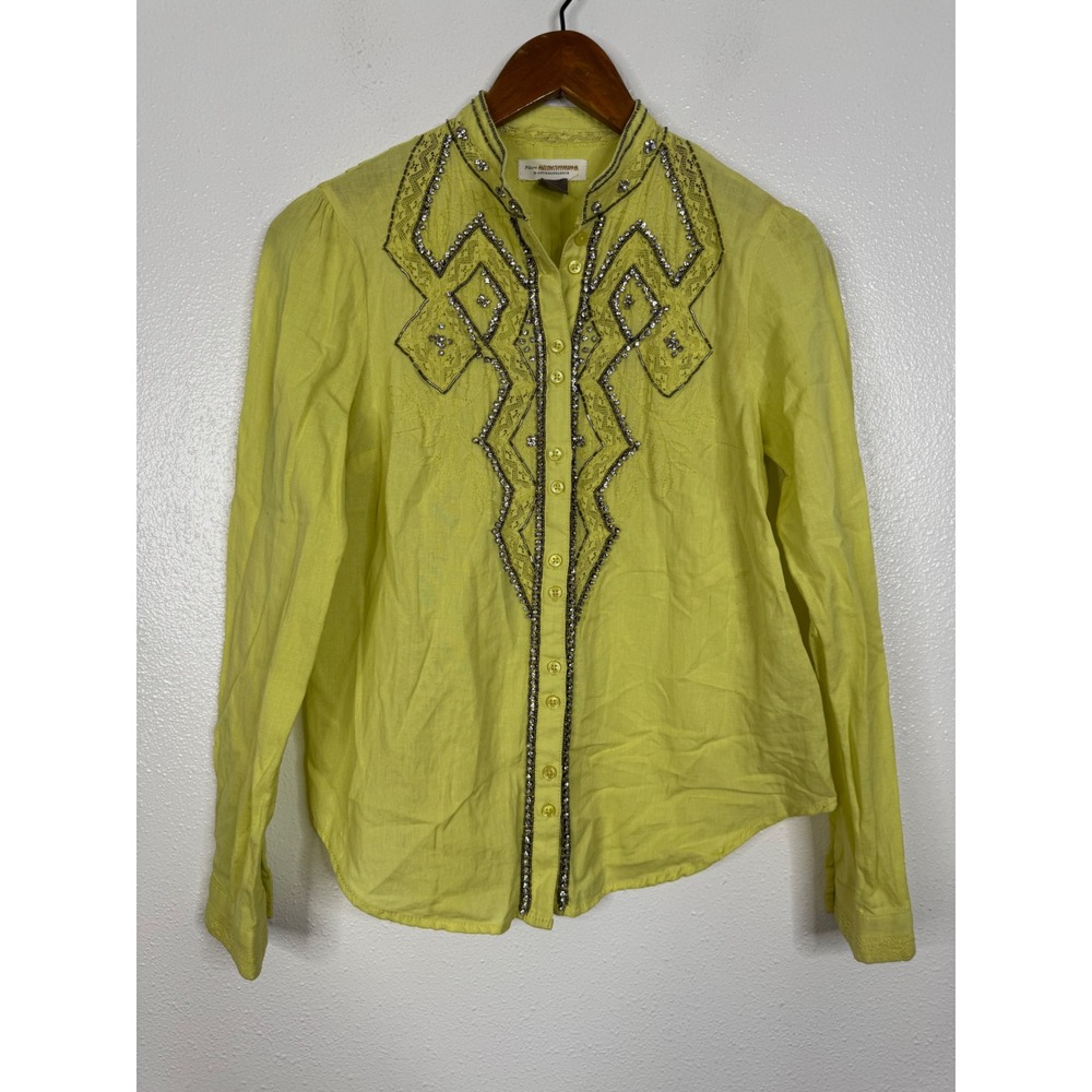 Pilcro Anthropologie Nayeli Linen Blend Lace Rhinestone Button Down XS